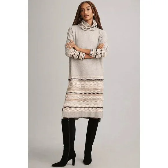 Anthropologie | Dresses | Nwt Anthropologie Turtleneck Sweater Dress Xl Gray  Removable Neck Midi | Poshmark